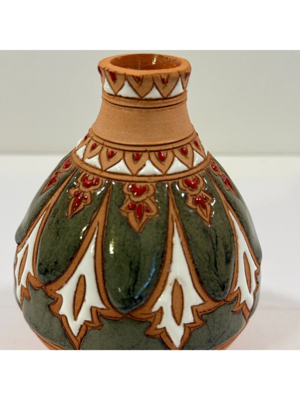 Vintage Bonis Pottery Greece Handmade Enamel Terracotta Clay Flower Vase - Picture 8 of 10